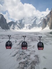 This picture showes a view over the big glacier between Helbronner Italy and Aiguille de Midi France. It is taken from the Helbronner-ropeway This picture showes a view over the big glacier between Helbronner Italy and Aiguille de Midi France. It is taken from the Helbronner-ropeway